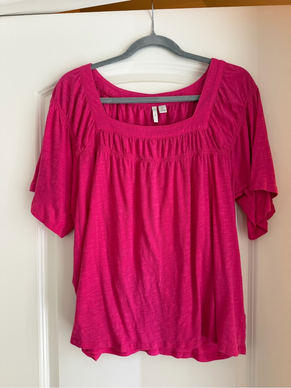 Square-Neck Tunic Top in Bright Pink